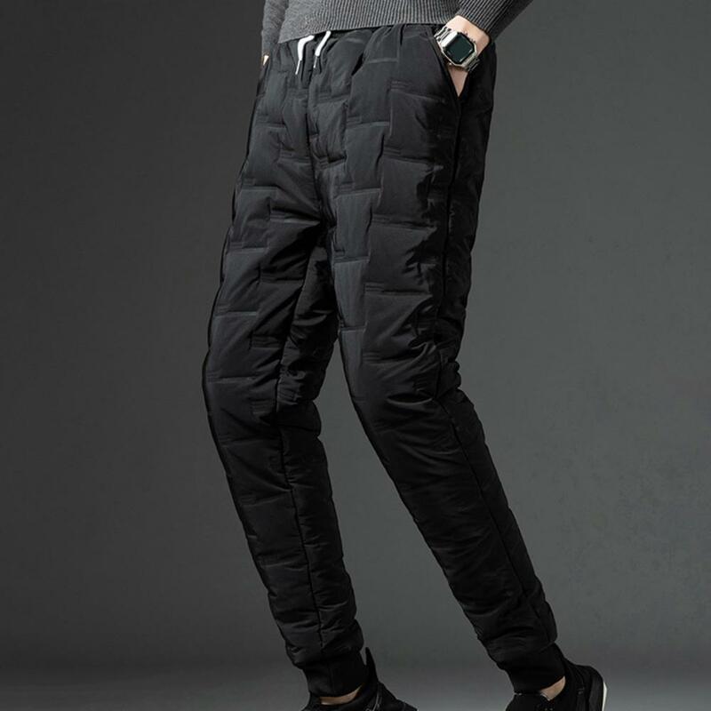 Отличные зимние брюки с карманами, подходящие ко всему мужские пуховые брюки с эластичным поясом и карманами