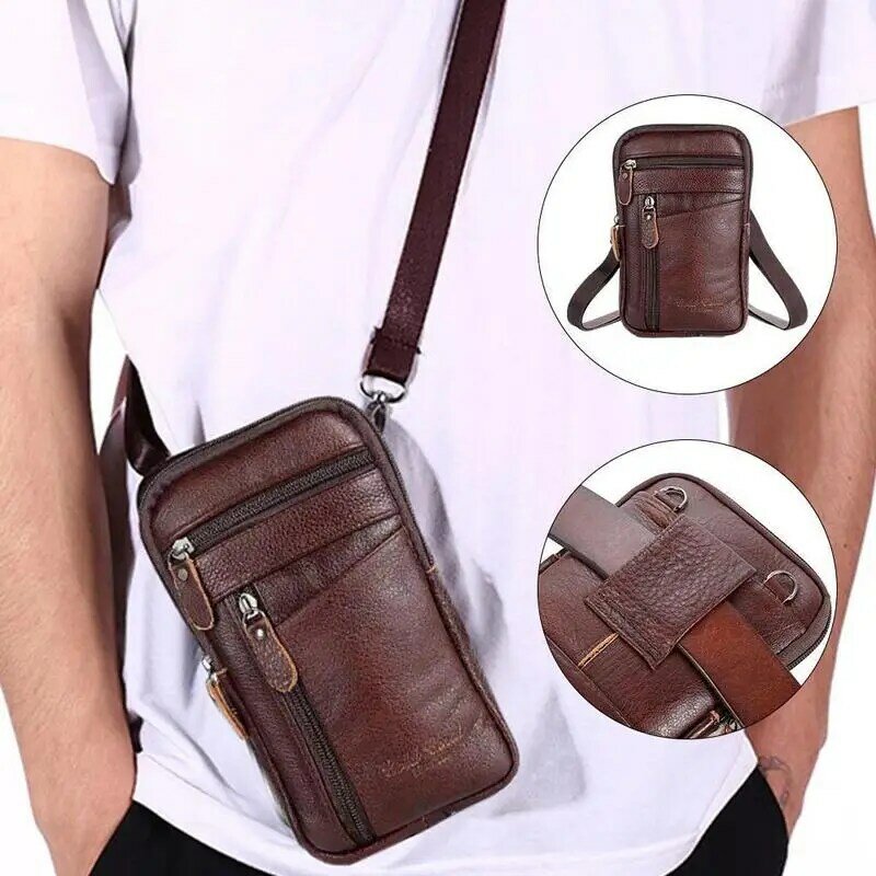 1pc Multi-purpose Casual Men Leather Phone Pouch Belt Anti-theft Fashion Waist Zipper Bag PU Purse Crossbody Shoulder Pack