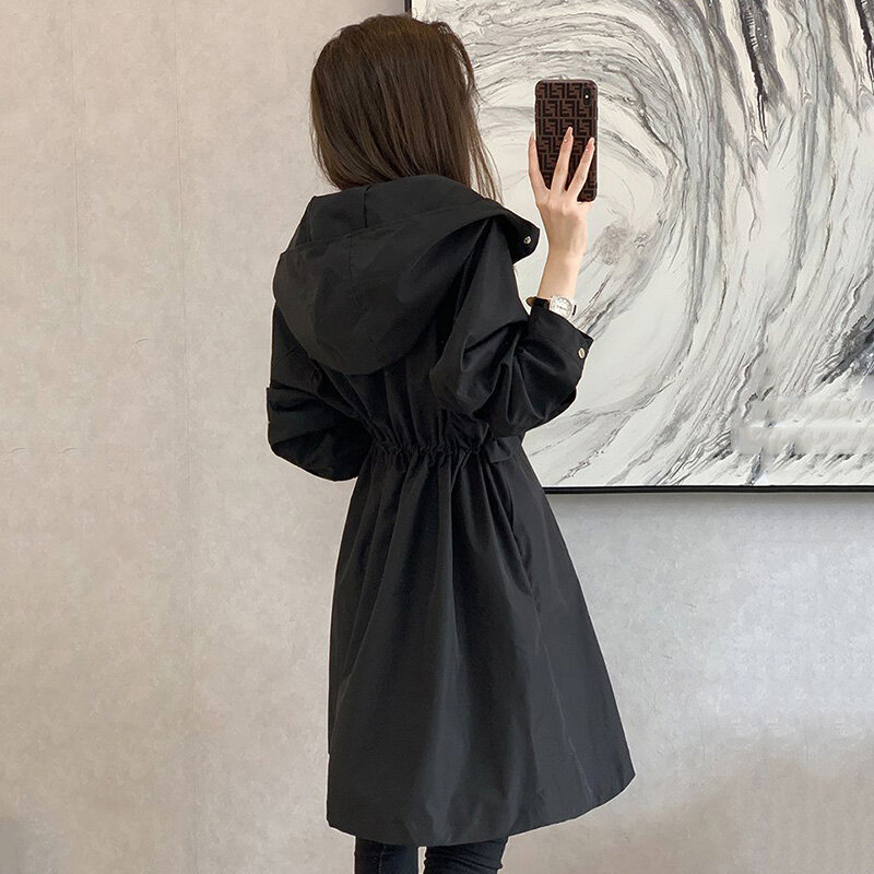 Veste monochrome à capuche mi-longue pour femme, manteau décontracté, mode coréenne, bureau, automne