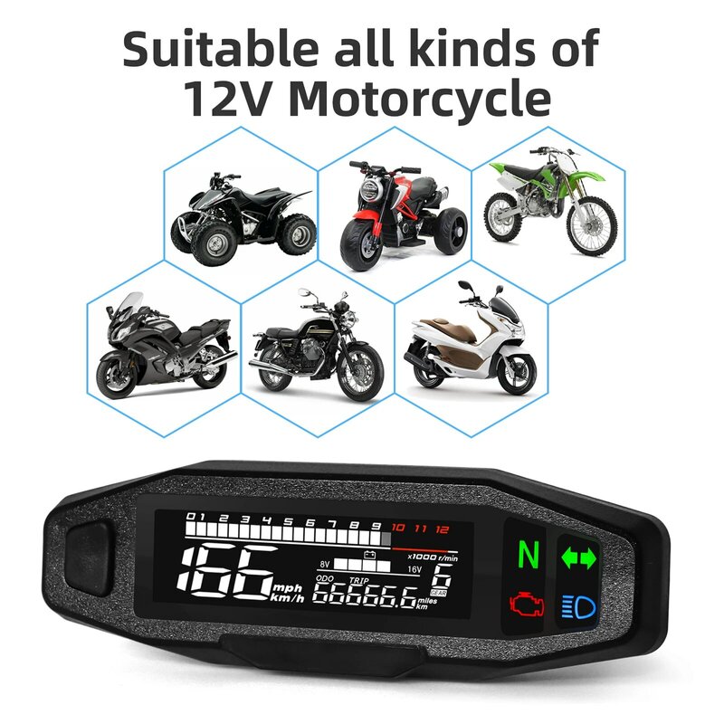 Compteur de vitesse numérique universel pour moto, tachymètre LED, panneau de comptage de carte Prada, écran LCD, Y promp ket ket
