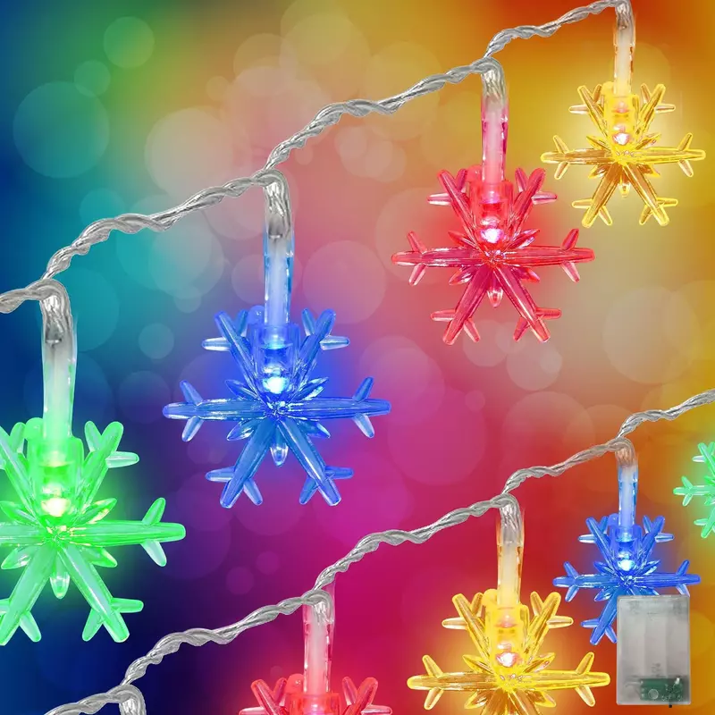 Battery-Operated Snowflake Light String LED Festoon Light Christmas Ornament Wedding Light Garland Party Xmas New Year's Decor
