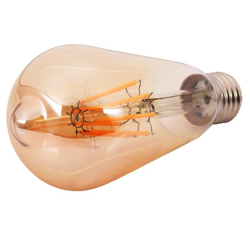 2X bola lampu LED COB ST64 filamen antik Retro, dapat diredupkan E27 8W lampu badan warna penutup emas