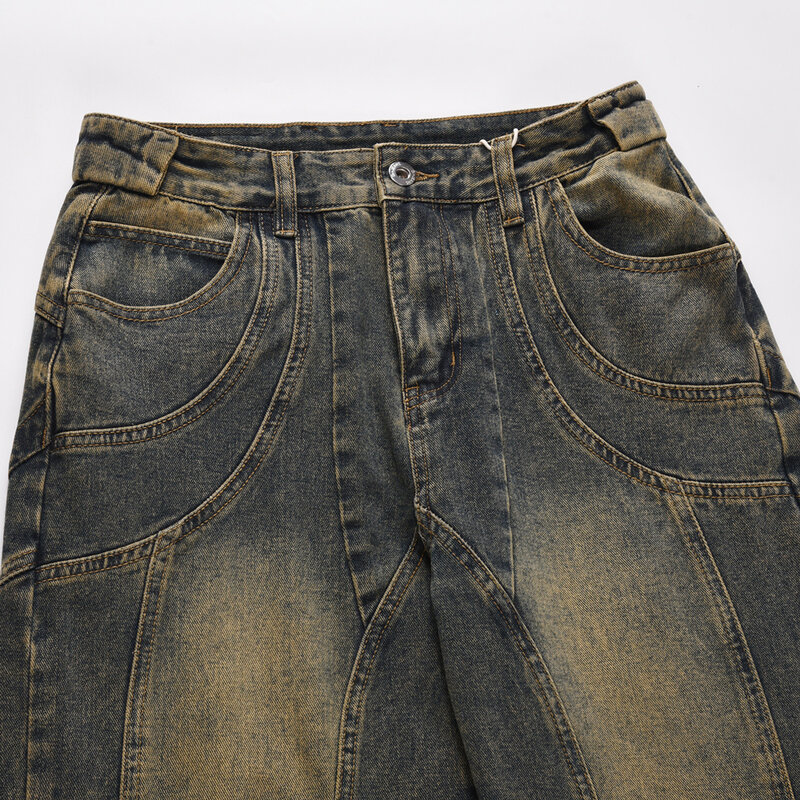 กางเกงยีนส์วินเทจขาบานสำหรับผู้ชายกางเกงทรงแบ็กกี้กางเกงแฟชั่นสตรีทแวร์แบบดั้งเดิม Y2k ขาดกางเกงยีนส์ฤดูหนาว