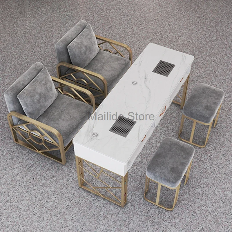 Tavoli per unghie in ferro battuto nordico per mobili commerciali postazione per unghie tavoli per Manicure in marmo multifunzione di lusso di lusso leggero