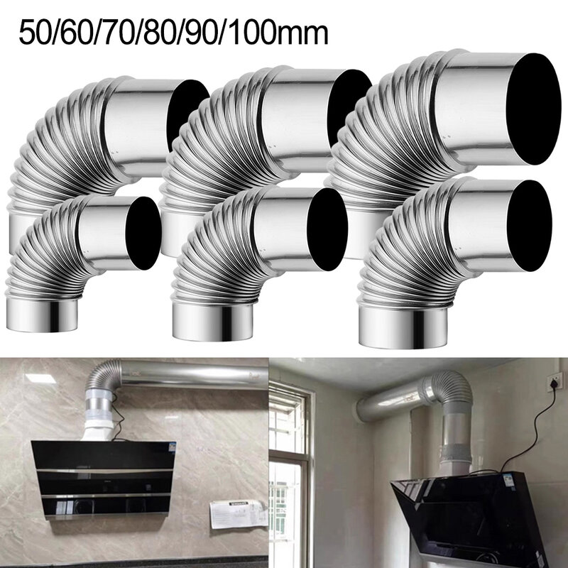 50-100mm Stove Flue Pipe Elbow Stainless Steel Flue Stove Pipe Chimney Flue Gas Pipe Wood Stoves Heater Exhaust Pipe