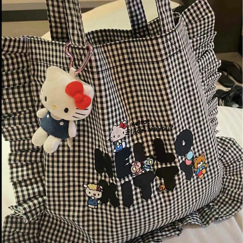 Bolsa Hello Kitty para menina, bolsa de ombro fofa, sacola de compras de alta capacidade