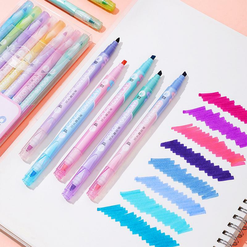 Double-Ended Highlighter Colored Double-Ended Marker Pens Water-Based Stationery Party Favors For Birthday Drawing Diary Poster