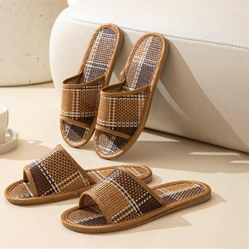 Bamboo Rattan And Grass Woven Flat Non-Slip Summer Casual Vacation Slippers