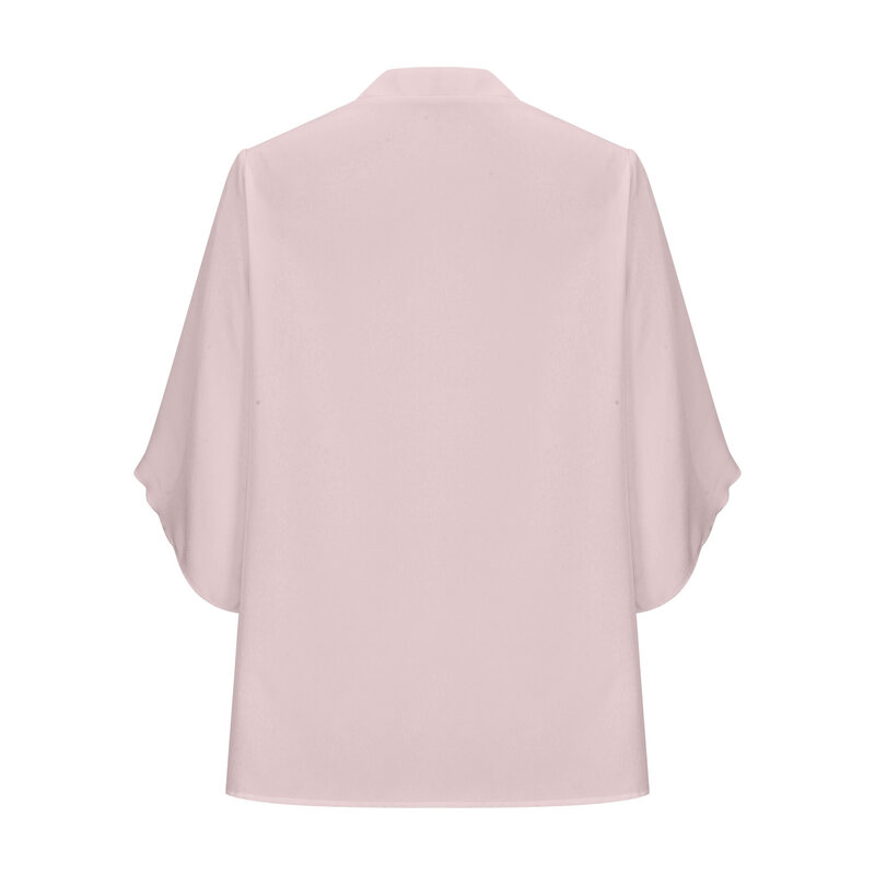 Camisa de chiffon feminina solta com decote em v, blusa de cor sólida, elegante e confortável, nova, primavera e verão, 2024