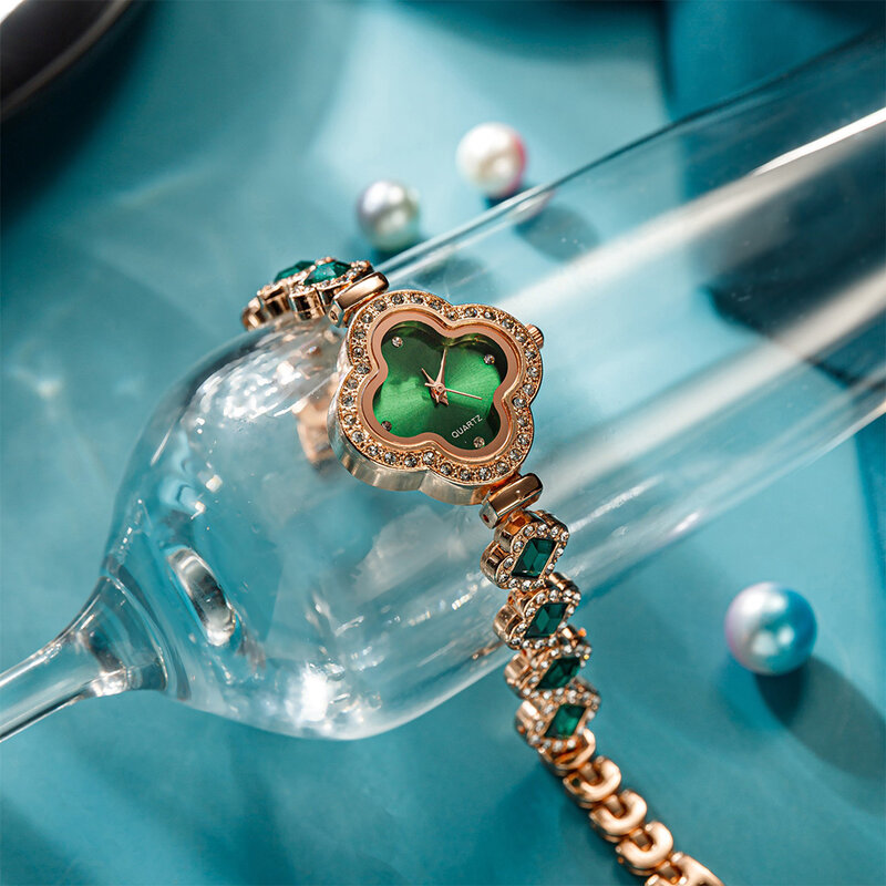 Orologio da donna alla moda bracciale in oro rosa di lusso verde smeraldo orologi al quarzo da donna Dimond orologio quadrante orologi regalo da donna