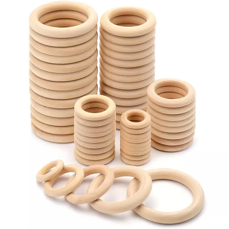 Unfinished Solid Wooden Rings 15-100MM Natural Wood Rings for Macrame DIY Crafts Wood Hoops Ornaments Connectors Jewelry Making