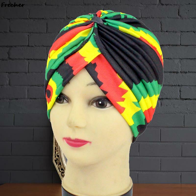 New Bohemian style Cotton floral print Turban Hat Headband Wrap Chemo Bandana Hijab Pleated Indian Cap Lady Hair Hats Beanie