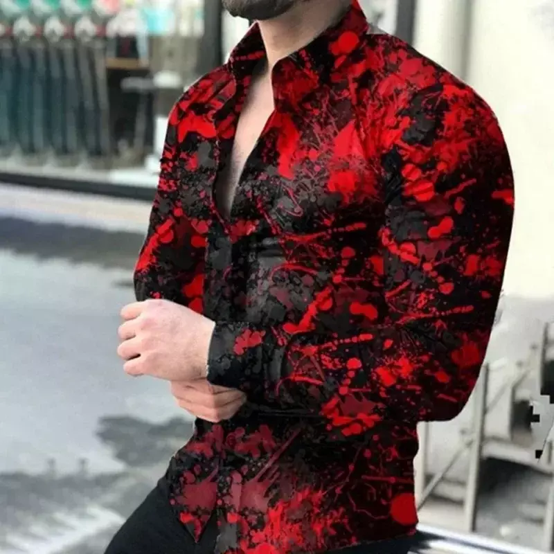 2023 Spring and Autumn New Men's Fashion Casual Cardigan Printed Long Sleeve Slim Fit Shirt