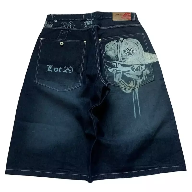 Shorts jeans retrô coreano, estampa de padrões personalizados, estilo gótico Y2K, esportes, solto, azul, moda basquete, 2021