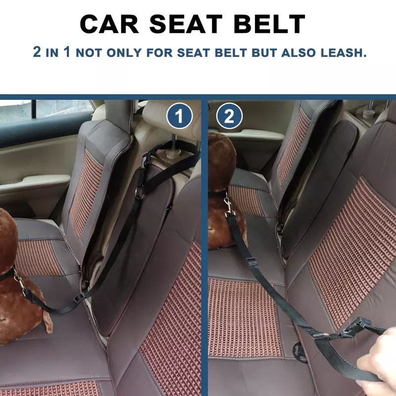 Dois-em-um ajustável Car Seat Belt para Cães, Nylon Leash chumbo, Backseat Cinto de Segurança, ajustável Harness Coleira, Pet Acessórios