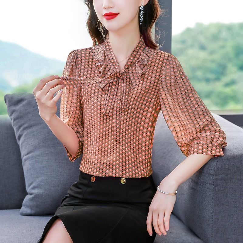 Women's Spring Autumn New Fashion Elegant V-Neck Long Sleeve Fragmented Blouse Casual Baidu Foreigner Commuter Comfortable Top
