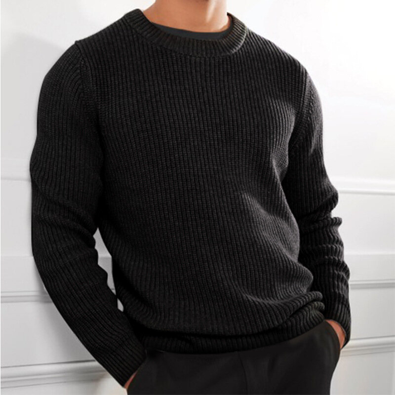 Sweater pria baru musim gugur musim dingin 2023 atasan warna polos kasual Amerika Eropa Pullover tebal leher bulat rajut hitam putih