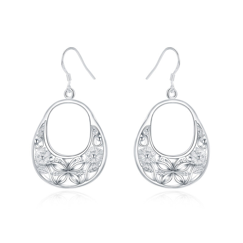 New 925 Sterling Silver Carved butterfly flower Earrings Women Fashion Jewelry Christmas Gifts Wedding fancy earrings