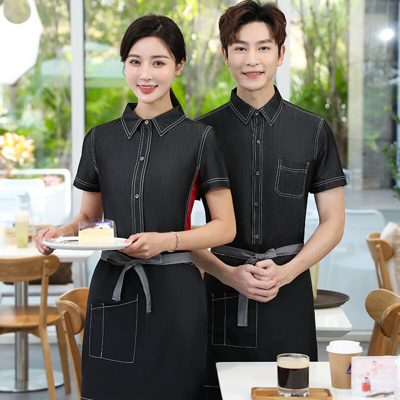Ober Werkkleding Hotel Chinese Thee Huis Restaurant Catering Kleding Hot Pot Restaurant Restaurant Uniform Denim Shirt
