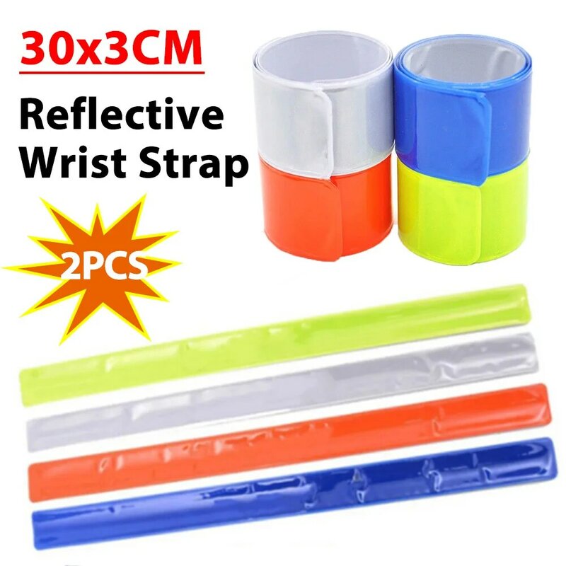 2Pcs High Visibility Reflective Strip Wristband Bracelet Night Running Cycling Pants Leg Strap Safety Band 30*3cm/40*3cm Armband