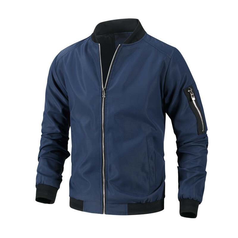 Męska stójka w stylu Casual Zipper Bomber Jacket 2022 wiosenny i jesienny nowy solidne kurtki przeciwdeszczowe męskie klasyczne czarne płaszcze