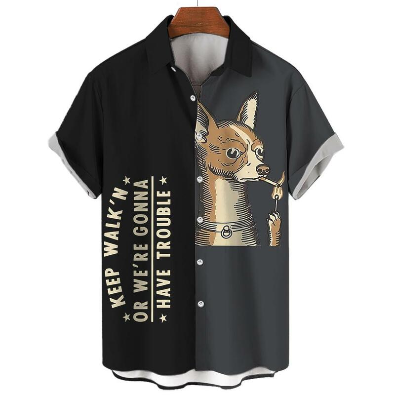 Men's Shirts 3D Print Letter Animal Graphics Fashion Button Short Sleeve Lapel Streetwear Hawaiian Blouse shirts for men Summer