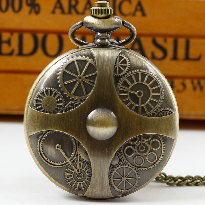 Steampunk orologio da tasca al quarzo Vintage bronzo antico uomo donna collana ciondolo catena orologio CF1090