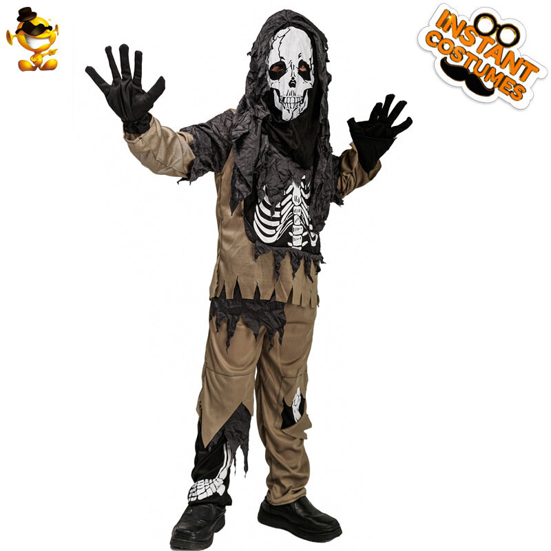 Costumi di Halloween con scheletro per bambini, abiti da festa, tuta da ballo in maschera, costumi cosplay con teschio, abiti da scena