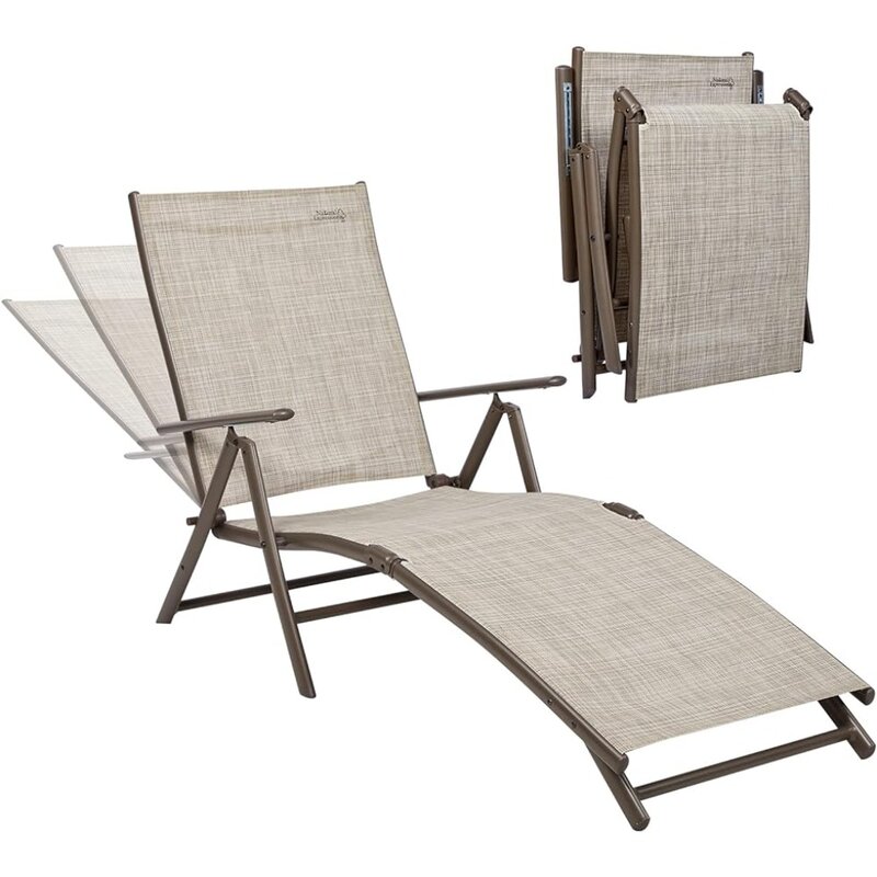 Cadeiras reclináveis dobráveis ajustáveis, Chaise Lounge Chair ao ar livre, Mobiliário De Piscina De Alumínio