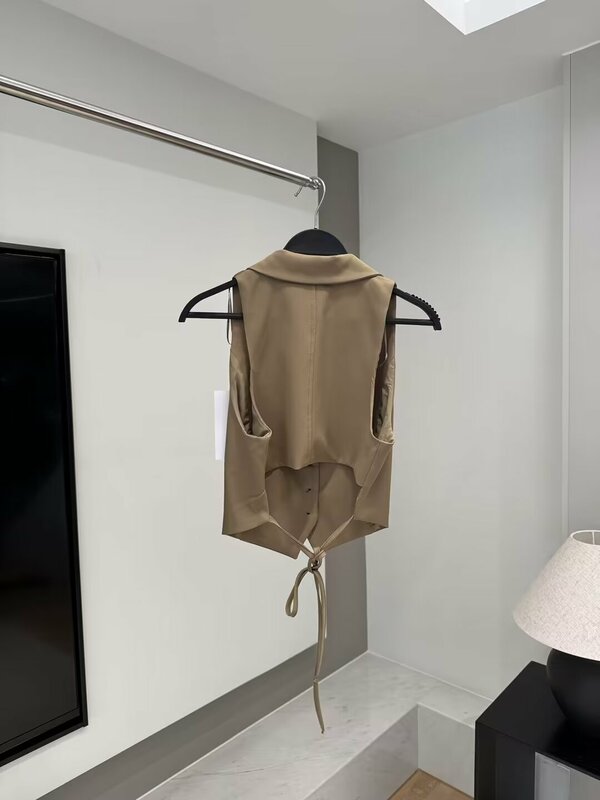 Gilet rétro en fibre pour femme, haut chic, design ouvert dans le dos, court, coupe couvertes, nouvelle mode, 2024