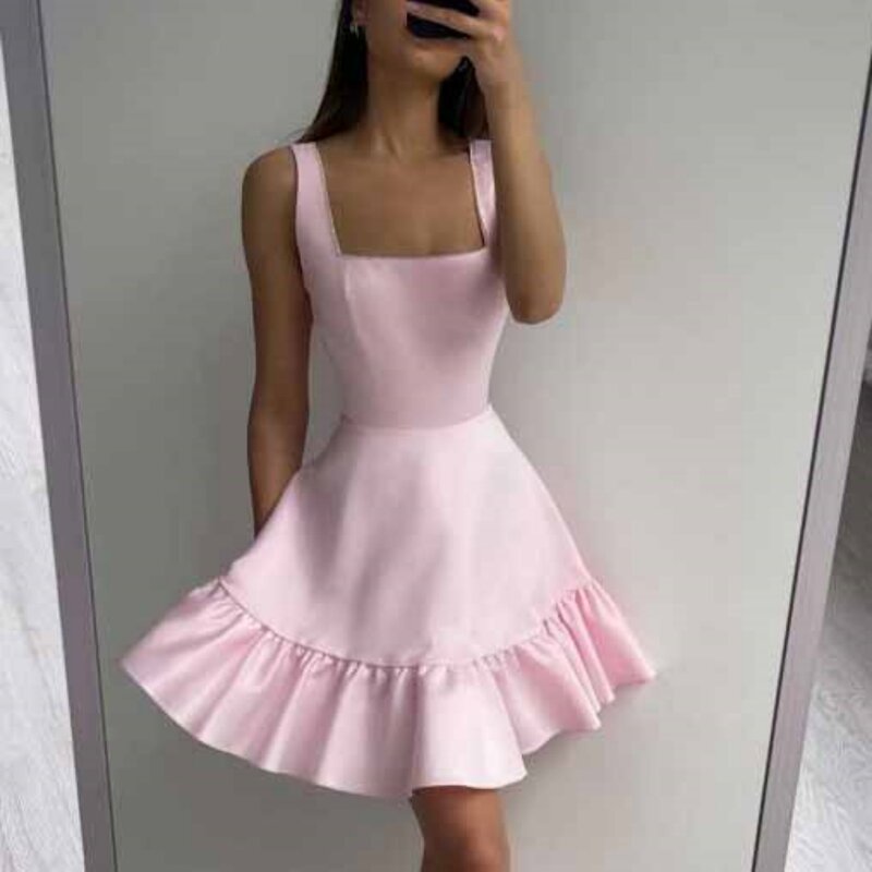 Sexy Party Dress For Women Simple Square Collar Backless Evening Gowns A Line Mini Length Beach Prom Dresses فساتين سهرة