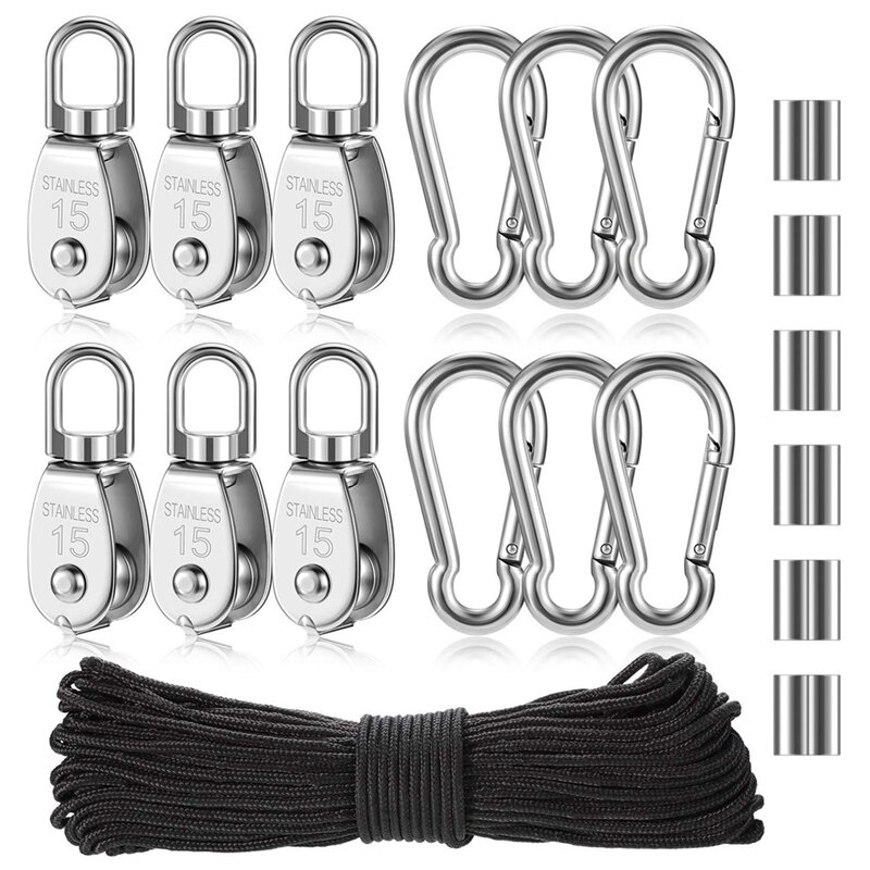 304 Stainless Steel Pulley Wire Rope U-Ring Hanger Pulley Hook Hook Saving Tool Easy Install