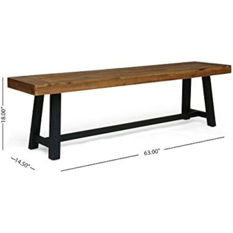 Christopher Knight Home Toby Outdoor Acacia Wood Bench, Sandblast Teak Finish and Black，Durable and Durable, Handcrafted Details