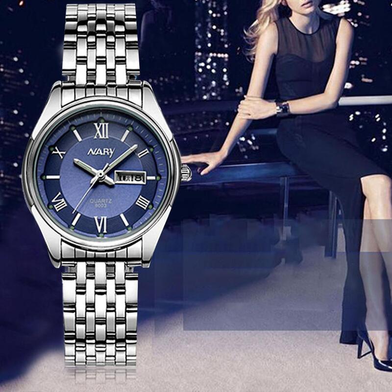 Unisex Stylish Steel Strap Watch Relógio de pulso Casual resistente ao calor para festa