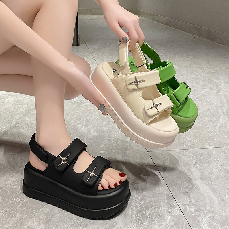 Sandalias de plataforma gruesa para mujer, zapatos informales de playa para adultos, gelatina, talla 35-40, 7,5 cm
