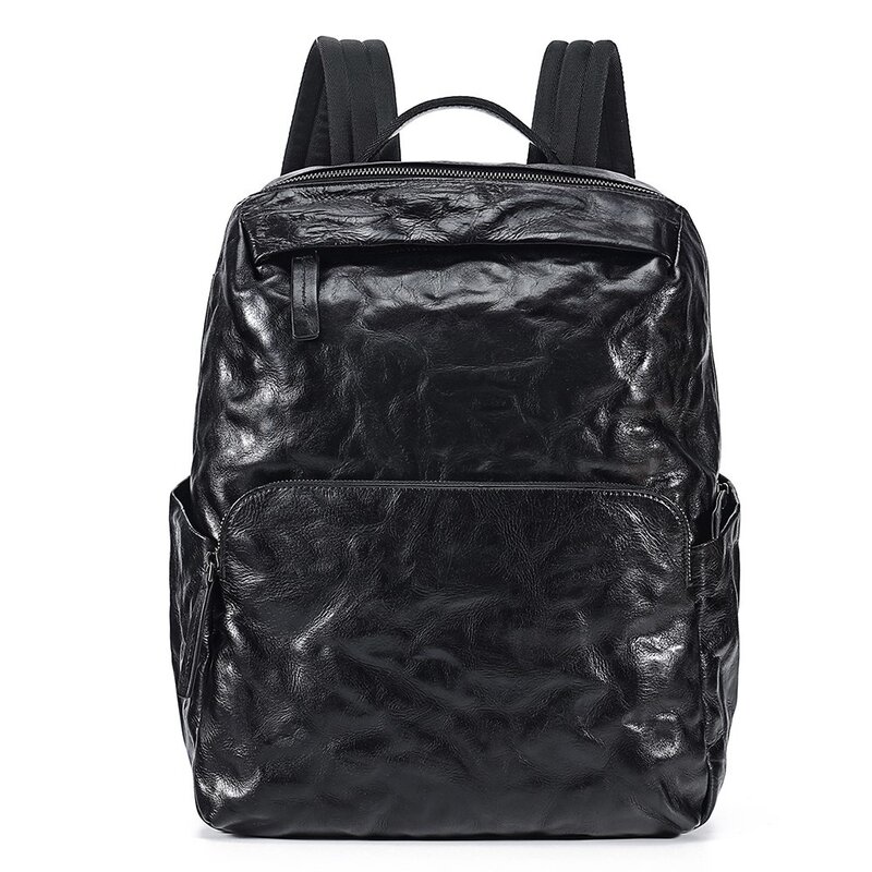 Tas ransel kulit asli pria, tas Notebook Laptop 15.6 "kulit sapi remaja, Shoolbag kapasitas besar modis