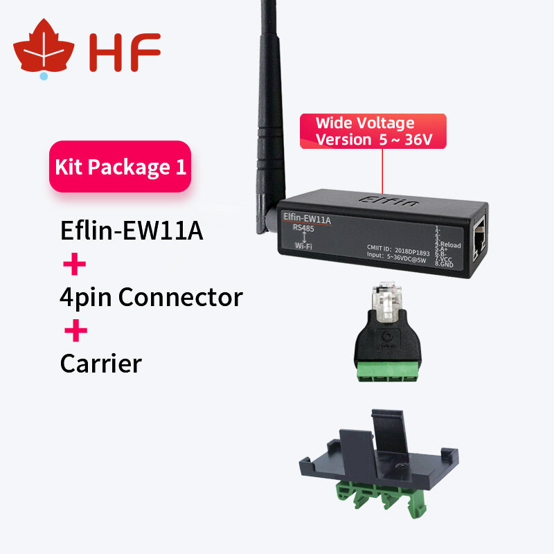 Dispositivos de red inalámbricos Modbus TPC IP, dispositivo de Elfin-EW11A-0 más pequeño de 5 a 36V, función RJ45 RS485 a servidor serie WIFI DTU