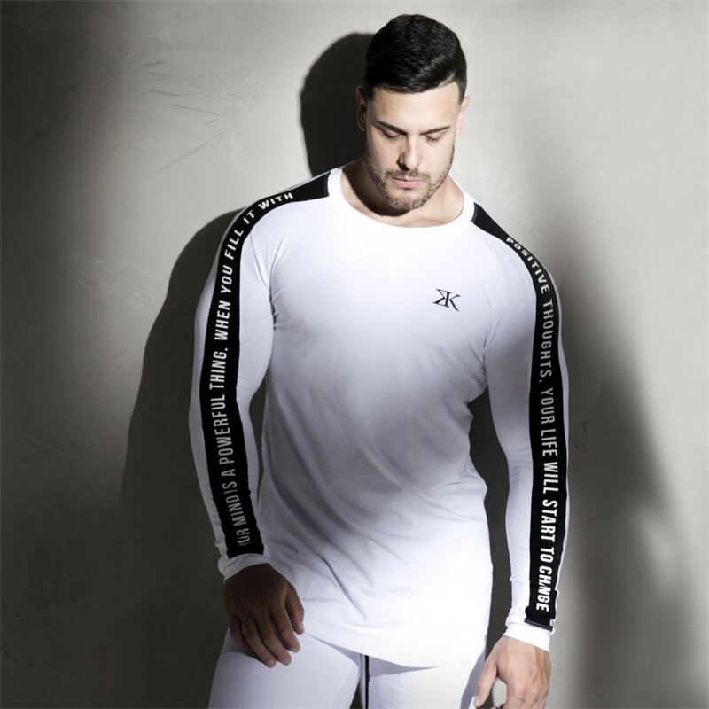Męskie koszulki sportowe siłownia mięśni wygodna koszulka z długim rękawem męskie koszulki treningowe do biegania Tee topy odzież sportowa