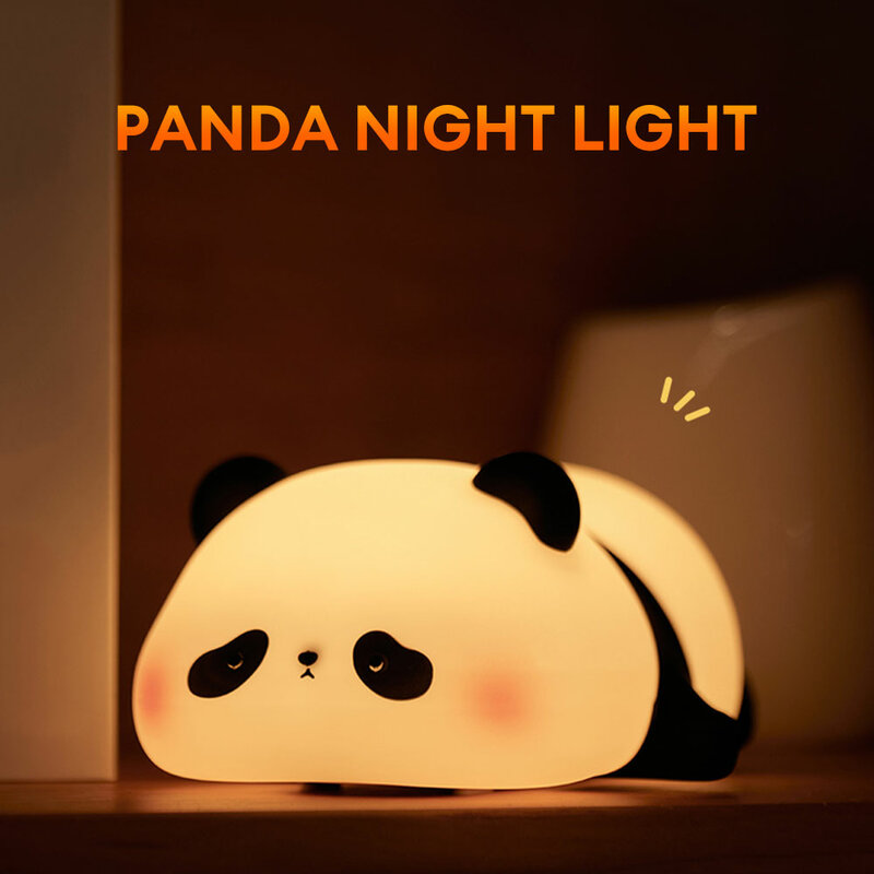 USB 충전식 LED 야간 조명 터치 센서 실리콘 램프, 귀여운 팬더 야간 조명, 어린이 휴일 크리스마스 선물, 침대 옆 램프