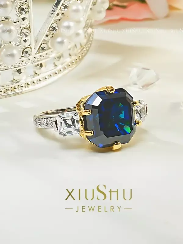 Desire-925 خاتم الكنز الأزرق الاصطناعي من الفضة الإسترليني ، مرصع بماس عالي الكربون ، تصميم أنيق ، أتمتة متعدد الاستخدامات