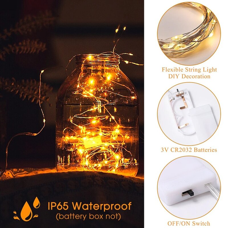 1/5M girlanda żarówkowa LED przewód zasilający miedziany girlanda lampki na świąteczne dekoracje ślubne oświetlenie