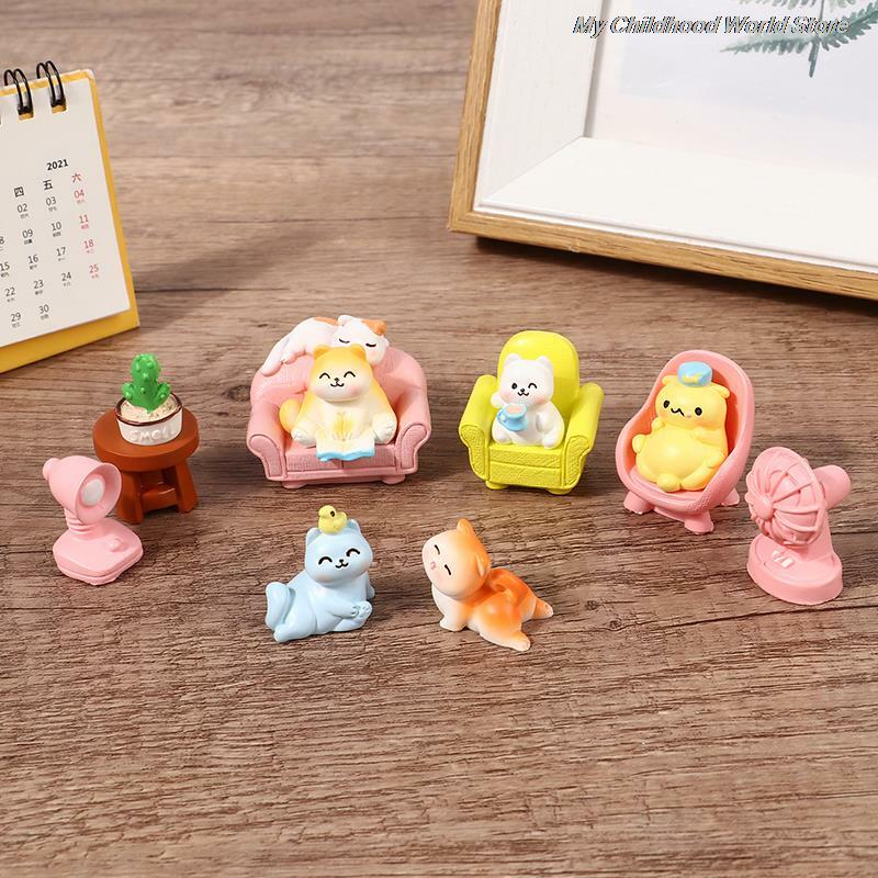 Miniatur kucing Mini lucu, ornamen anak kucing taman peri hadiah mainan kartun anak-anak Dekorasi Rumah