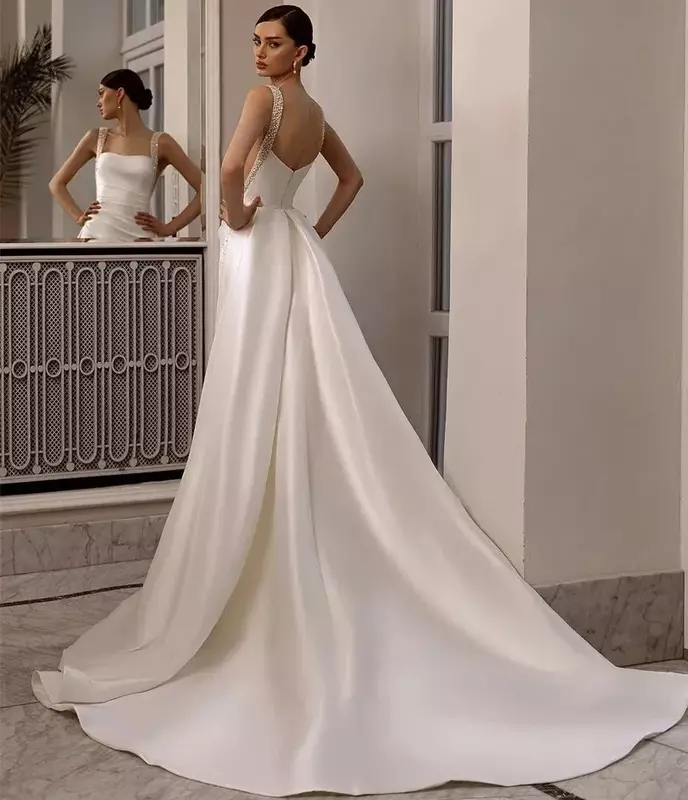 Elegant Mermaid Wedding Dress With Detachable Train Glitter Straps Beading Bridal Formal Gowns Graceful Vestidos De Novia