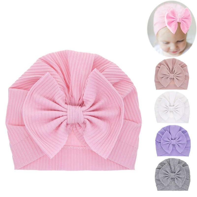 Akcesoria dla noworodka kokarda dla niemowląt miękka bawełniana dziewczynka Turban czapki jednokolorowa czapka dla niemowląt głowa malucha owijana 0-2T