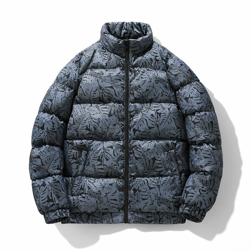 Zimowa nowa męska odzież wierzchnia z płaszcz z podszewką bawełnianym, męska stójka, codzienna, dopasowana odzież wierzchnia wzory podkreślające styl dużych rozmiarów