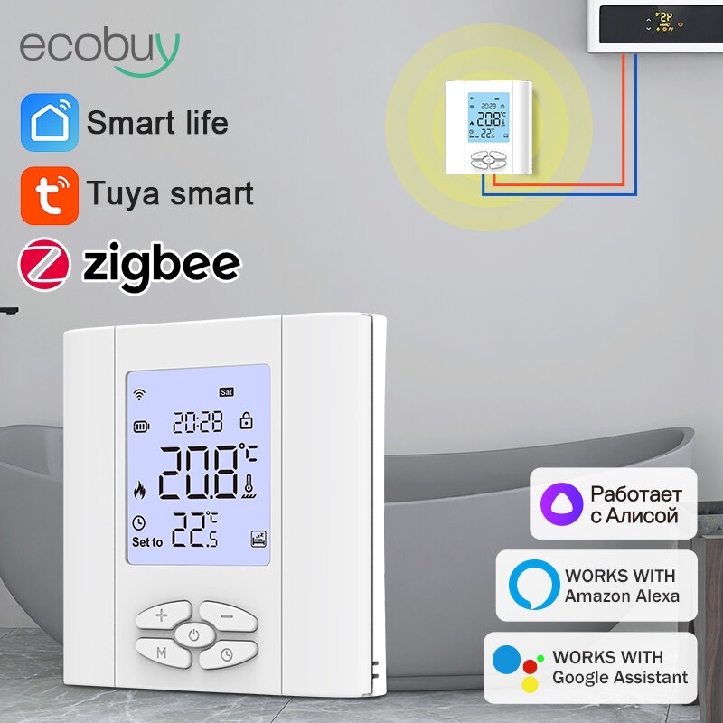 Zigbee Tuya baterai pemanas pintar, termostat untuk ketel Gas air pengontrol pemanas lantai Alexa Google Home Assistant Alice