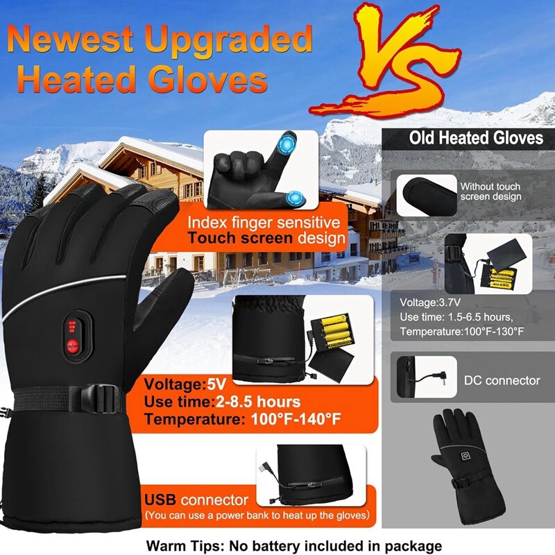 Elektryczne podgrzewane rękawiczki ogrzewacze do rąk rękawiczki do obsługiwania ekranów dotykowych zimowy zasilany z baterii wodoodporne rękawiczki do pracy na zewnątrz łatwy w użyciu