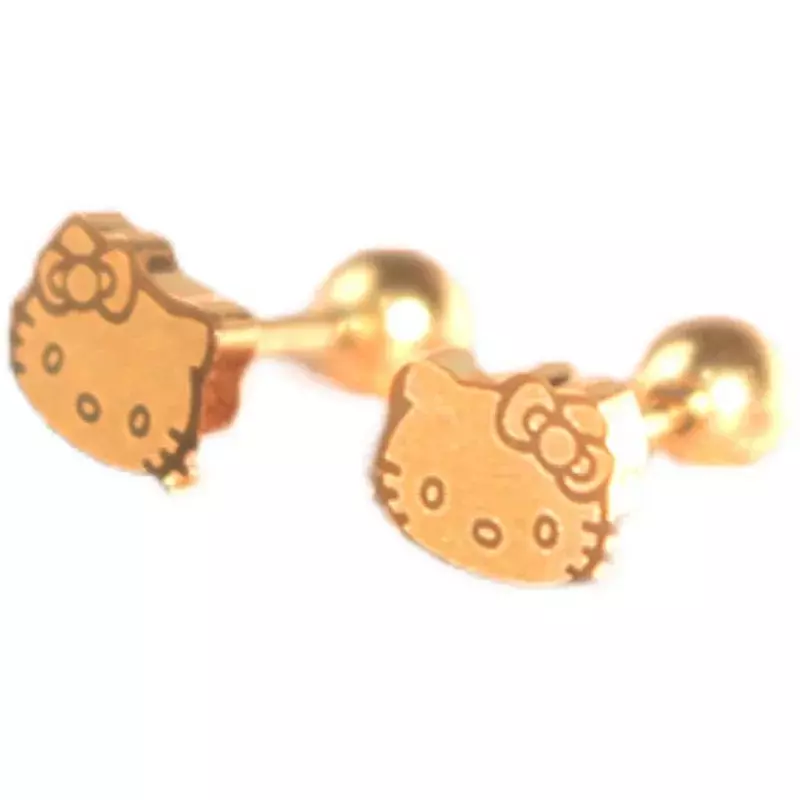 Sanrio Hello Kitty KT Cat ไทเทเนียมสเตนเลส Stud 18K Gold Turnbuckle การ์ตูนน่ารักขนาดเล็กของเด็กผู้หญิงต่างหูต่างหูของขวัญ
