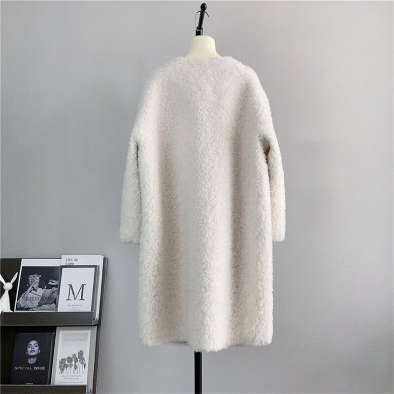 Abrigo largo con cuello en V para mujer, chaqueta de lana rizada, Parka, otoño e invierno, PT439