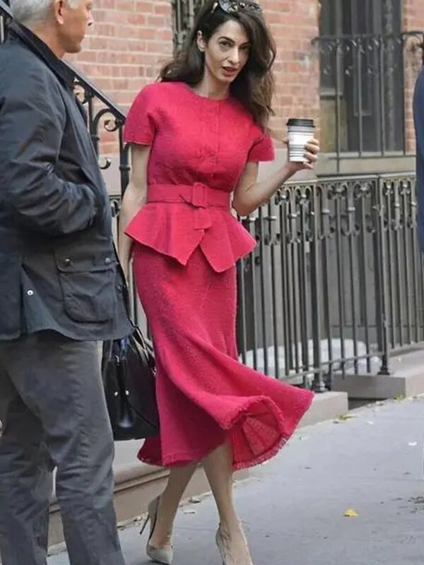 Nowy zestaw letni wysokiej jakości bluzki z krótkim rękawem pół spódniczka Casual Vintage elegancka moda na co dzień czerwone biurowe damskie zestawy imprezowe